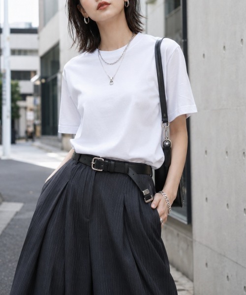 FreeZone(フリーゾーン)の「コットン100% ベーシッククルーネック半袖Tシャツ(Tシャツ/カットソー・レディース・ブラック/グレー/グリーン/ホワイト・F)」の2枚目の写真