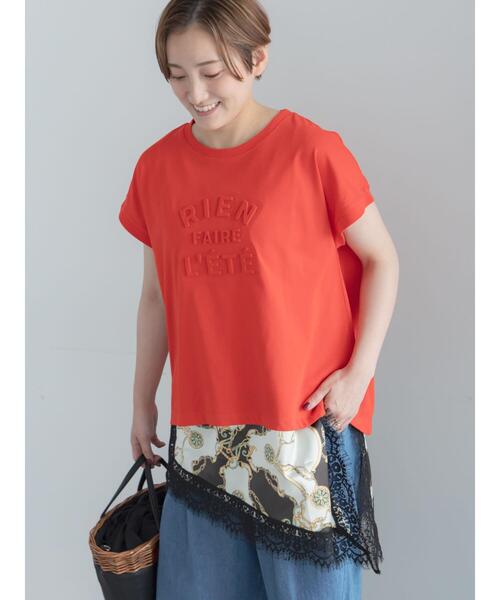 Te chichi(テチチ)の「【接触冷感】エンボスロゴフレンチスリーブTシャツ(Tシャツ/カットソー・レディース・レッド/ベージュ/チャコールグレー/オフホワイト・F)」の4枚目の写真