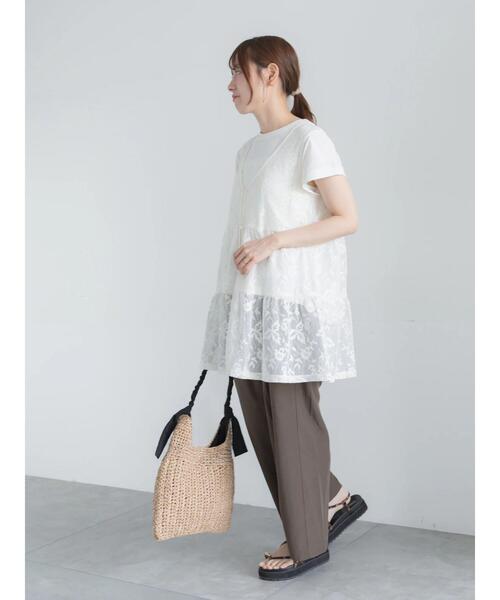Te chichi(テチチ)の「【接触冷感】エンボスロゴフレンチスリーブTシャツ(Tシャツ/カットソー・レディース・レッド/ベージュ/チャコールグレー/オフホワイト・F)」の6枚目の写真