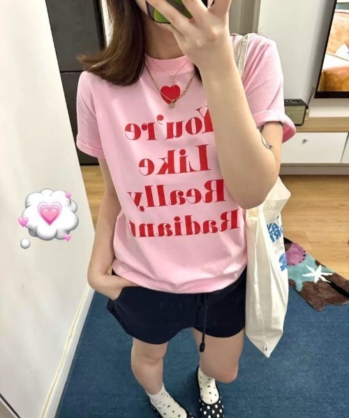 セール】ハート＆英字プリント tシャツ（Tシャツ/カットソー