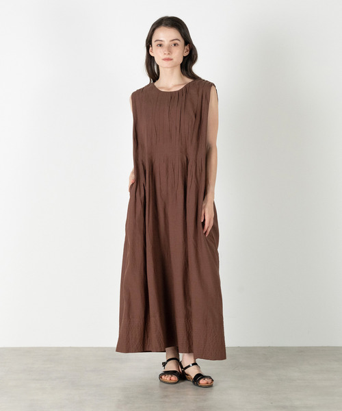 まるちゃん様ワンピースブラウン ドライボイルタックワンピース】（ワンピース）｜MELROSE claire