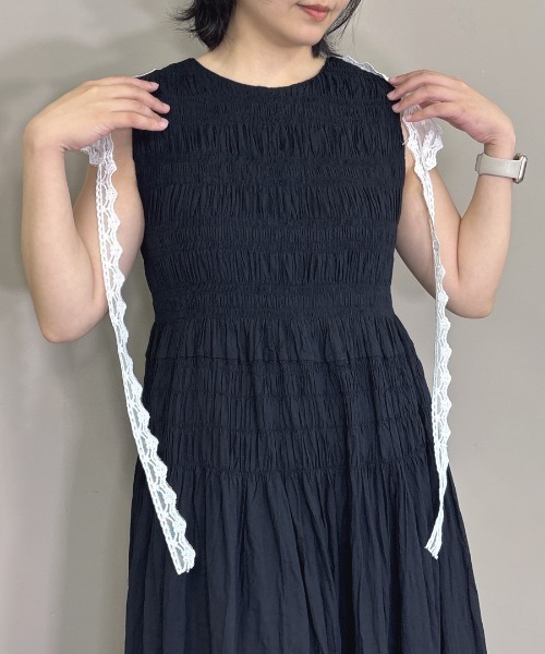 DONOBAN(ドノバン)の「【シャーリングが目を惹くふんわりと広がるティアードワンピース】ワンピース シャーリング ティアード ドレス スカート レディース ノースリーブ フレア ロングワンピース ワンピ 韓国 ゴム シャーリング Donoban 春 夏 大人 マタニティ 着痩せ(ワンピース・レディース・ブラック/ホワイト・ONE SIZE)」の16枚目の写真