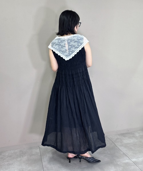 DONOBAN(ドノバン)の「【シャーリングが目を惹くふんわりと広がるティアードワンピース】ワンピース シャーリング ティアード ドレス スカート レディース ノースリーブ フレア ロングワンピース ワンピ 韓国 ゴム シャーリング Donoban 春 夏 大人 マタニティ 着痩せ(ワンピース・レディース・ブラック/ホワイト・ONE SIZE)」の17枚目の写真