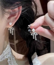 銀メッキレース編みリボンピアス アレルギー対応