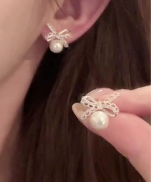 銀メッキレース編みリボンピアス アレルギー対応