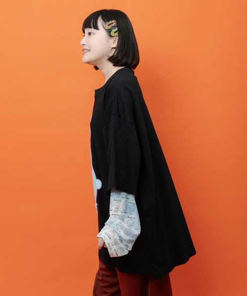 ScoLar(スカラー)の「362129:ポンポン ポポラ柄Tシャツ(Tシャツ/カットソー・レディース・オレンジ/オフホワイト/グリーン/ブラック・M)」の6枚目の写真