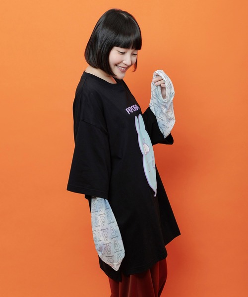 ScoLar(スカラー)の「362129:ポンポン ポポラ柄Tシャツ(Tシャツ/カットソー・レディース・オレンジ/オフホワイト/グリーン/ブラック・M)」の8枚目の写真