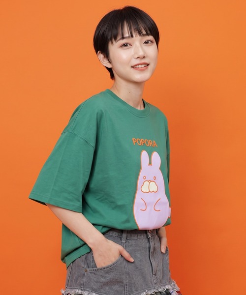 ScoLar(スカラー)の「362129:ポンポン ポポラ柄Tシャツ(Tシャツ/カットソー・レディース・オレンジ/オフホワイト/グリーン/ブラック・M)」の10枚目の写真