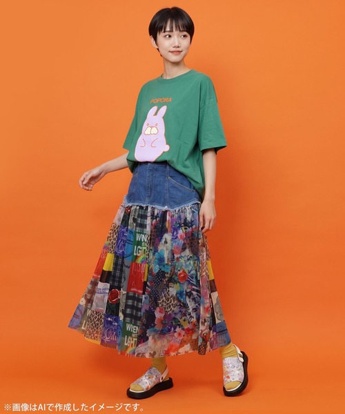 ScoLar(スカラー)の「362129:ポンポン ポポラ柄Tシャツ(Tシャツ/カットソー・レディース・オレンジ/オフホワイト/グリーン/ブラック・M)」の11枚目の写真