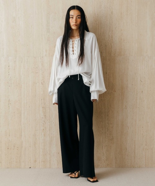 CREDONA(クレドナ)の「LACE UP BLOUSE/レースアップブラウス(シャツ/ブラウス・レディース・ネイビー/オフホワイト・FREE)」の11枚目の写真