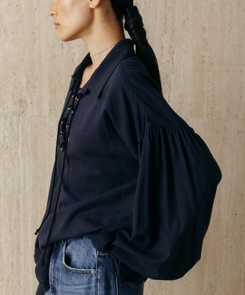 CREDONA(クレドナ)の「LACE UP BLOUSE/レースアップブラウス(シャツ/ブラウス・レディース・ネイビー/オフホワイト・FREE)」の18枚目の写真