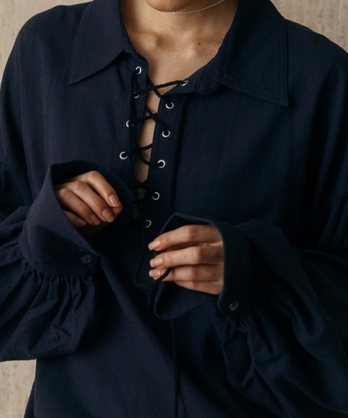 CREDONA(クレドナ)の「LACE UP BLOUSE/レースアップブラウス(シャツ/ブラウス・レディース・ネイビー/オフホワイト・FREE)」の19枚目の写真