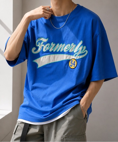 Bling Leads(ブリングリーズ)の「【Bls】 【ZM】【Bling Leads】オーバーサイズ ワッペン刺繍TEE(Tシャツ/カットソー・メンズ・ブルー系その他2/スミクロ/ダークグリーン/ホワイト系その他/ホワイト/ブルー系その他・LARGE/MEDIUM)」の5枚目の写真