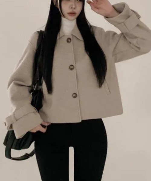semplice(センプリチェ)の「ショートコート【韓国ファッション】(その他アウター・レディース・ベージュ/ブラウン・F)」の8枚目の写真