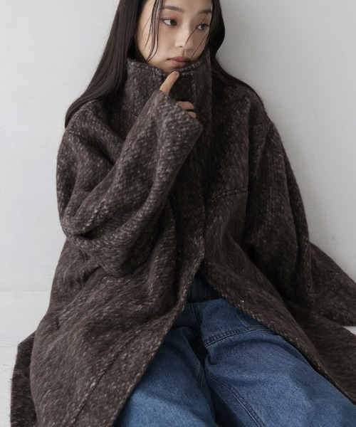 hellam(へラム)の「シャギースタンドカラーコート(テーラードジャケット・レディース・ブラウン/マスタード/チャコール/カーキ・FREE)」の7枚目の写真