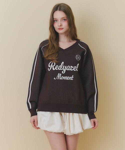 REDYAZEL(レディアゼル)の「ロゴメッシュニット×バルーンショートパンツセットアップ(セットアップ・レディース・ライトグレー/ネイビー/ブラウン・FREE)」の3枚目の写真