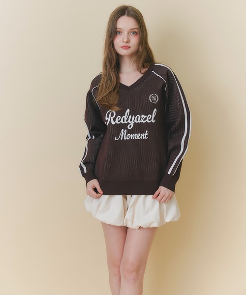 REDYAZEL(レディアゼル)の「ロゴメッシュニット×バルーンショートパンツセットアップ(セットアップ・レディース・ライトグレー/ネイビー/ブラウン・FREE)」の13枚目の写真