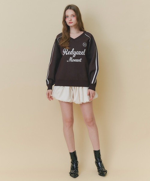 REDYAZEL(レディアゼル)の「ロゴメッシュニット×バルーンショートパンツセットアップ(セットアップ・レディース・ライトグレー/ネイビー/ブラウン・FREE)」の14枚目の写真