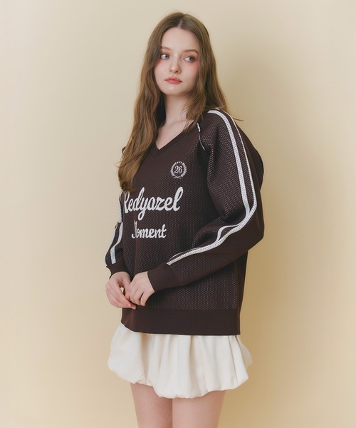 REDYAZEL(レディアゼル)の「ロゴメッシュニット×バルーンショートパンツセットアップ(セットアップ・レディース・ライトグレー/ネイビー/ブラウン・FREE)」の15枚目の写真