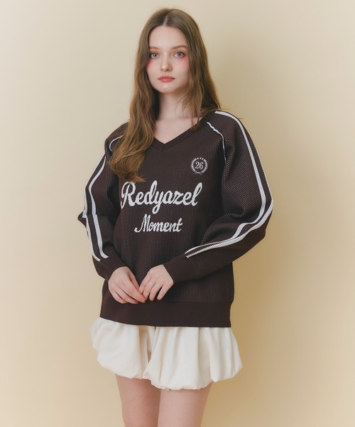 REDYAZEL(レディアゼル)の「ロゴメッシュニット×バルーンショートパンツセットアップ(セットアップ・レディース・ライトグレー/ネイビー/ブラウン・FREE)」の17枚目の写真