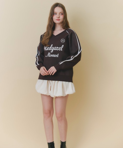 REDYAZEL(レディアゼル)の「ロゴメッシュニット×バルーンショートパンツセットアップ(セットアップ・レディース・ライトグレー/ネイビー/ブラウン・FREE)」の18枚目の写真