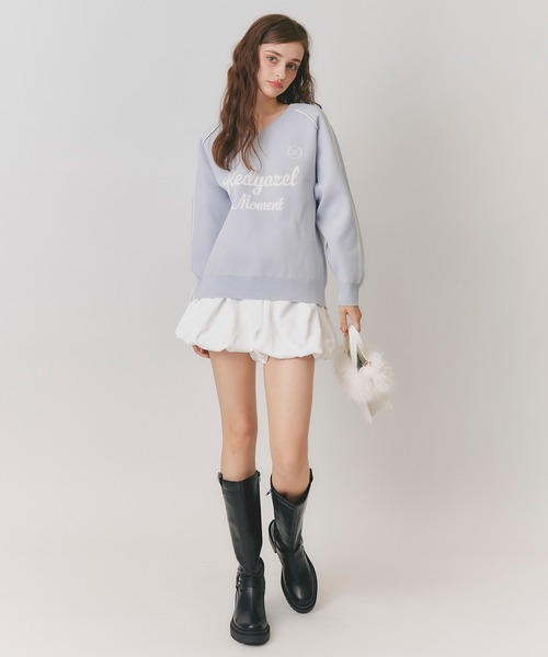 REDYAZEL(レディアゼル)の「ロゴメッシュニット×バルーンショートパンツセットアップ(セットアップ・レディース・ライトグレー/ネイビー/ブラウン・FREE)」の4枚目の写真