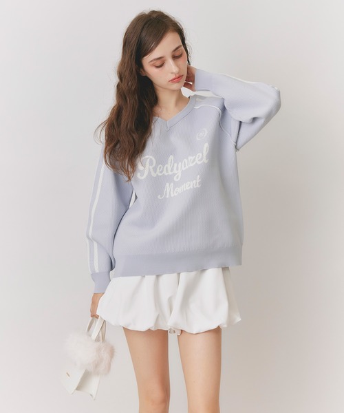 REDYAZEL(レディアゼル)の「ロゴメッシュニット×バルーンショートパンツセットアップ(セットアップ・レディース・ライトグレー/ネイビー/ブラウン・FREE)」の5枚目の写真