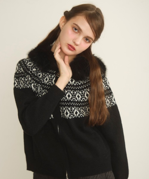 Noelie(ノエリー)の「ノルディックジャガードニットパーカー(ニット/セーター・レディース・ネイビー/ブラック/グレー・FREE)」の18枚目の写真