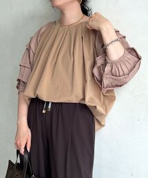 デニム×カットソー切り替えプルオーバー