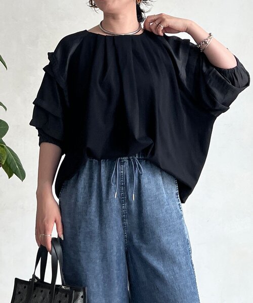 un dix cors（アンディコール）の「デニム×カットソー切り替えプルオーバー（Tシャツ/カットソー・レディース・モカ/ブラック/ネイビー・FREE）」の22枚目の写真