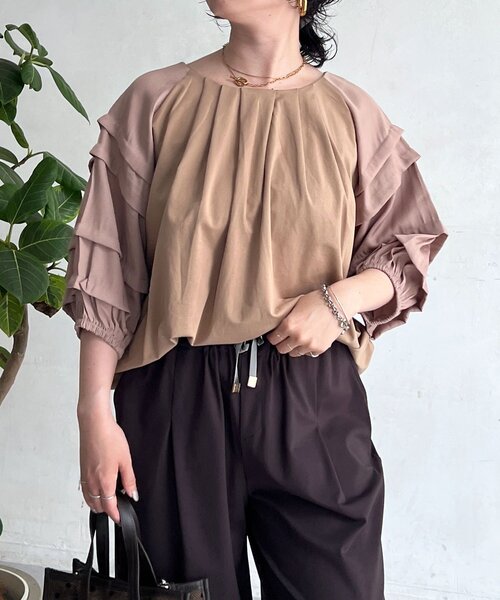 un dix cors（アンディコール）の「デニム×カットソー切り替えプルオーバー（Tシャツ/カットソー・レディース・モカ/ブラック/ネイビー・FREE）」の5枚目の写真