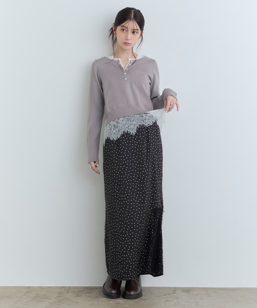 Tiny EDEN(タイニーエデン)の「【中野恵那 着用】サイドスリットサテンスカート(スカート・レディース・ドット/サックスブルー・FREE)」の8枚目の写真