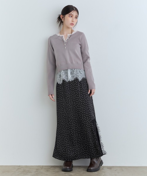 Tiny EDEN(タイニーエデン)の「【中野恵那 着用】サイドスリットサテンスカート(スカート・レディース・ドット/サックスブルー・FREE)」の9枚目の写真