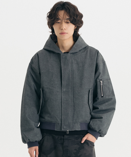THEN OUR(デンアワー)の「フライトウォッシュドフードジャケット(チャコール)(ブルゾン・メンズ・その他・MEDIUM/LARGE)」の2枚目の写真