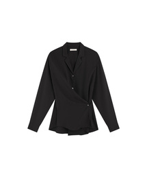 SITP5306 ソフトオープンカラーラップシャツ_Black