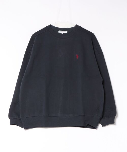 U.S. POLO ASSN.（ユーエスポロアッスン）の「【U.S. POLO ASSN./ユーエスポロアッスン】【程よくゆとりを持たせたベーシックなシルエット】ワンポイントロゴ ダンボールスウェット ダンボールニット 軽量 ハリ感 美シルエット（スウェット・レディース・ピンク/ネイビー/杢グレー/アイボリー/グリーン・MEDIUM/LARGE）」の4枚目の写真