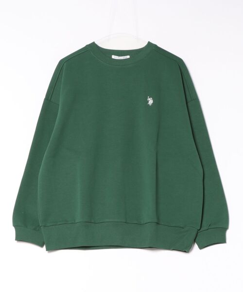 U.S. POLO ASSN.（ユーエスポロアッスン）の「【U.S. POLO ASSN./ユーエスポロアッスン】【程よくゆとりを持たせたベーシックなシルエット】ワンポイントロゴ ダンボールスウェット ダンボールニット 軽量 ハリ感 美シルエット（スウェット・レディース・ピンク/ネイビー/杢グレー/アイボリー/グリーン・MEDIUM/LARGE）」の3枚目の写真
