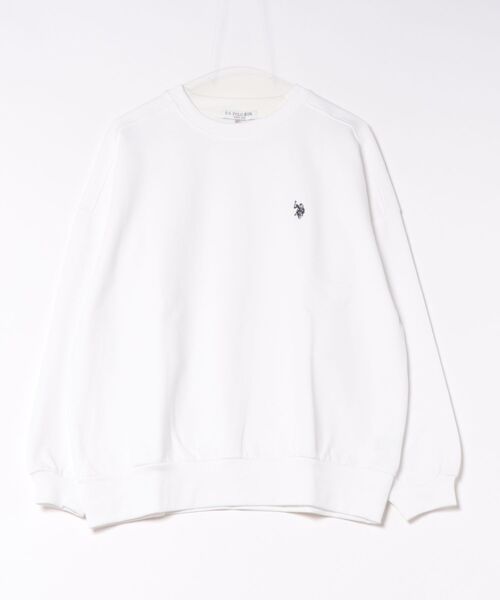 U.S. POLO ASSN.（ユーエスポロアッスン）の「【U.S. POLO ASSN./ユーエスポロアッスン】【程よくゆとりを持たせたベーシックなシルエット】ワンポイントロゴ ダンボールスウェット ダンボールニット 軽量 ハリ感 美シルエット（スウェット・レディース・ピンク/ネイビー/杢グレー/アイボリー/グリーン・MEDIUM/LARGE）」の2枚目の写真