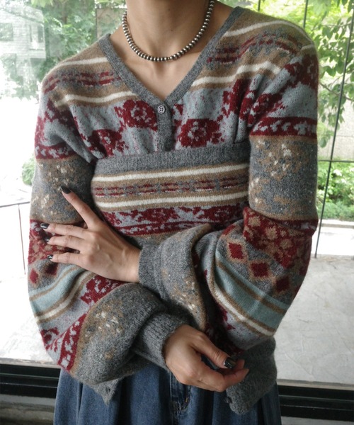 Ameri(アメリ)の「UND JACQUARD FAIR ISLE BUISTIER SET KNIT(ニット/セーター・レディース・グレー・FREE)」の18枚目の写真