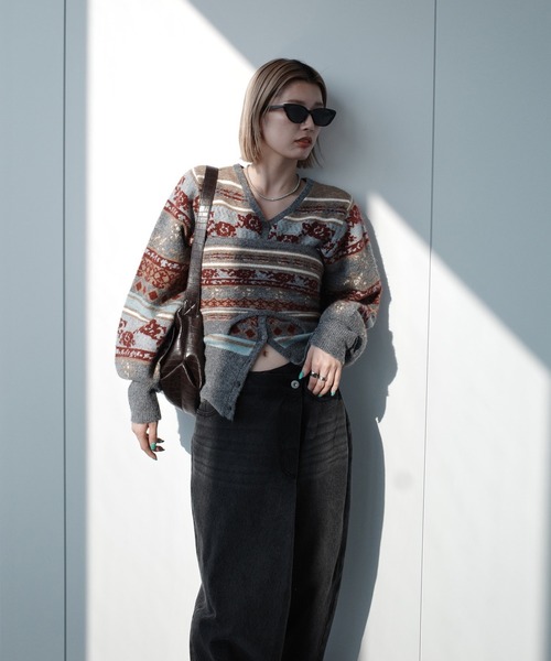 Ameri(アメリ)の「UND JACQUARD FAIR ISLE BUISTIER SET KNIT(ニット/セーター・レディース・グレー・FREE)」の13枚目の写真