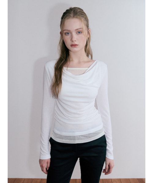 ETMON(エトモン)の「Cowl Layered Shirring T-Shirt, Ivory(Tシャツ/カットソー・レディース・その他・FREE)」の1枚目の写真