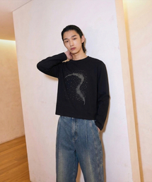フューチャーウェーブ クロップド丈 ロングスリーブTシャツ(ブラック)