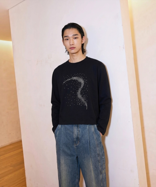 BORN SLIPPY(ボーンスリッピー)の「フューチャーウェーブ クロップド丈 ロングスリーブTシャツ(ブラック)(Tシャツ/カットソー・メンズ・その他・FREE)」の3枚目の写真