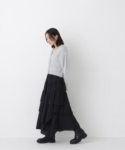 NATURAL BEAUTY BASIC(ナチュラルビューティーベーシック)の「アシンメトリーティアードスカート(スカート・レディース・ブラック/ブラウン/オフホワイト・MEDIUM/SMALL)」の5枚目の写真