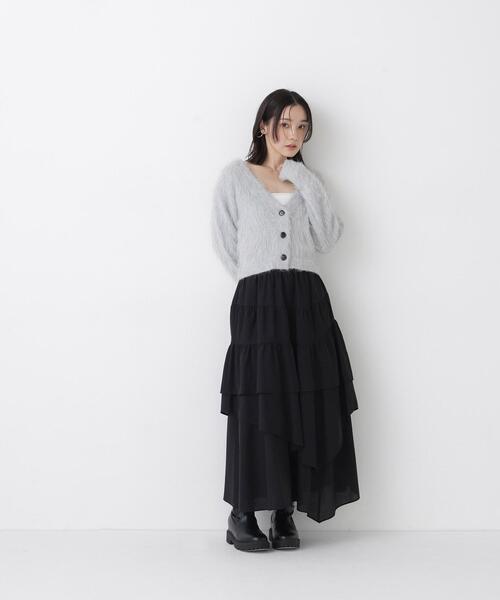 NATURAL BEAUTY BASIC(ナチュラルビューティーベーシック)の「アシンメトリーティアードスカート(スカート・レディース・ブラック/ブラウン/オフホワイト・MEDIUM/SMALL)」の6枚目の写真