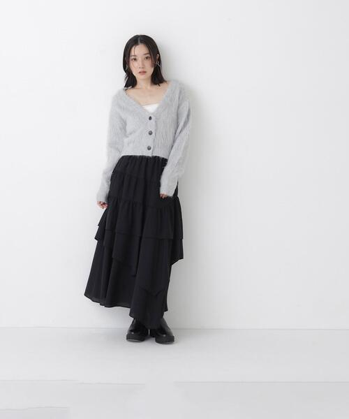 NATURAL BEAUTY BASIC(ナチュラルビューティーベーシック)の「アシンメトリーティアードスカート(スカート・レディース・ブラック/ブラウン/オフホワイト・MEDIUM/SMALL)」の8枚目の写真