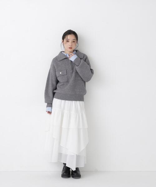 NATURAL BEAUTY BASIC(ナチュラルビューティーベーシック)の「アシンメトリーティアードスカート(スカート・レディース・ブラック/ブラウン/オフホワイト・MEDIUM/SMALL)」の10枚目の写真