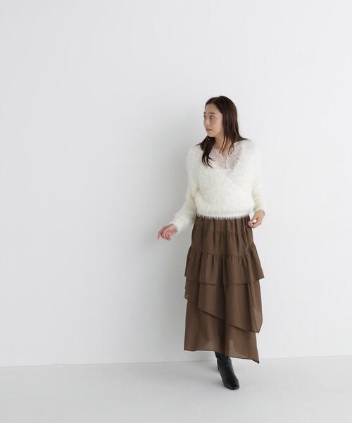 NATURAL BEAUTY BASIC(ナチュラルビューティーベーシック)の「アシンメトリーティアードスカート(スカート・レディース・ブラック/ブラウン/オフホワイト・MEDIUM/SMALL)」の16枚目の写真