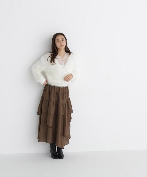 NATURAL BEAUTY BASIC(ナチュラルビューティーベーシック)の「アシンメトリーティアードスカート(スカート・レディース・ブラック/ブラウン/オフホワイト・MEDIUM/SMALL)」の18枚目の写真
