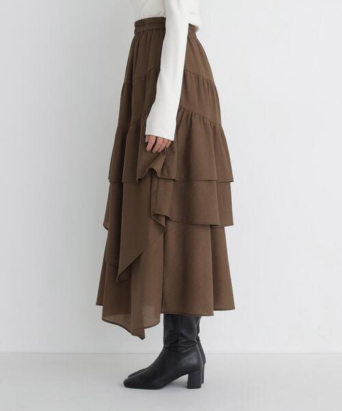 NATURAL BEAUTY BASIC(ナチュラルビューティーベーシック)の「アシンメトリーティアードスカート(スカート・レディース・ブラック/ブラウン/オフホワイト・MEDIUM/SMALL)」の19枚目の写真